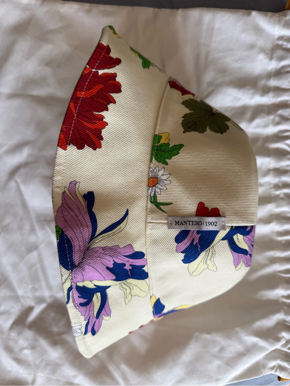 Mantero 1902 Italian Bucket Hat Ivory Floral Print Made in Italy Size M - NWOT - Picture 4 of 7